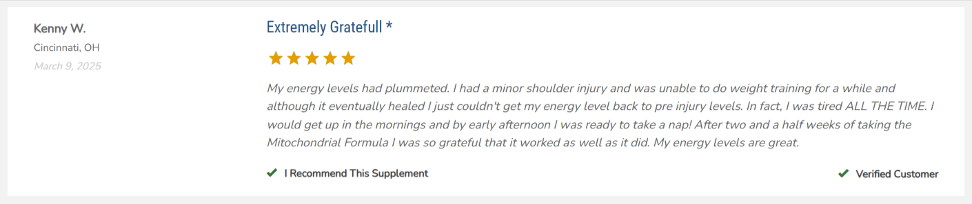 Advanced Mitochondrial Formula Customer Reviews